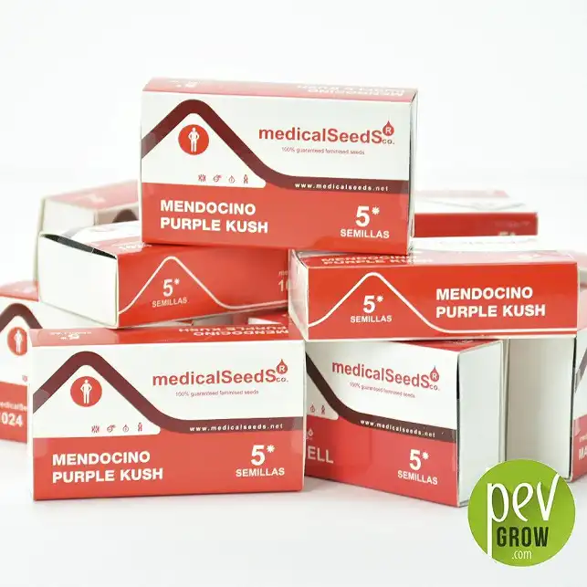 Envase protección de Medical Seeds, Mendocino Purple Kush formato de 5 semillas.