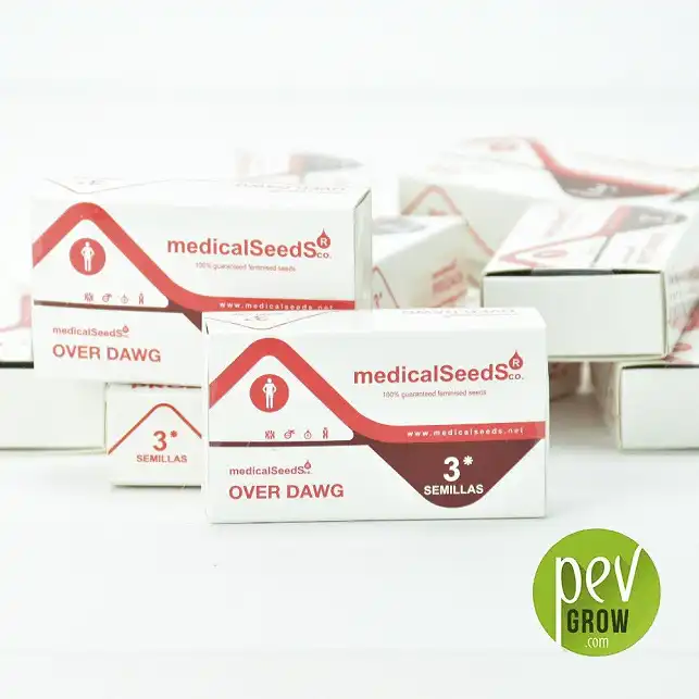Envase protección de Medical Seeds,  Over Dawg formato de 3 semillas.