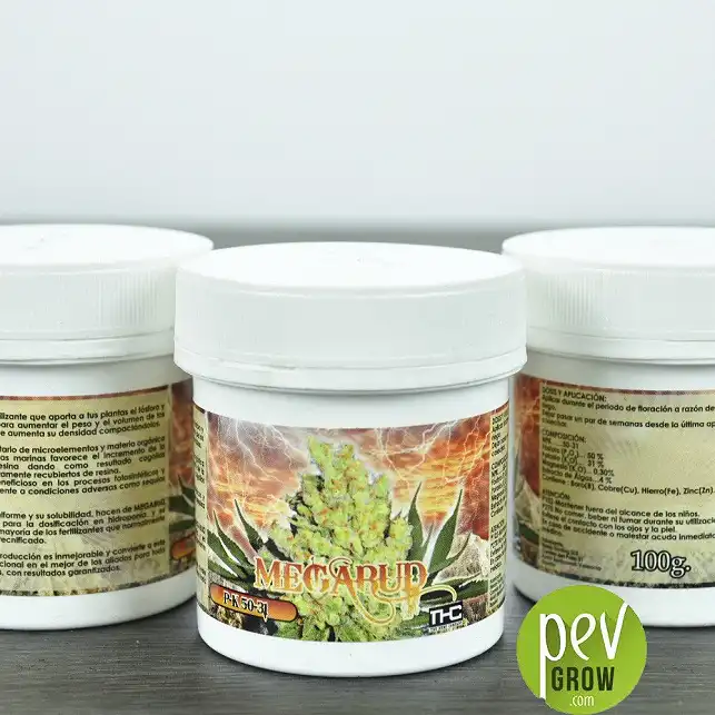Mega Bud THC for fattening buds in a jar-shaped container of 100gr