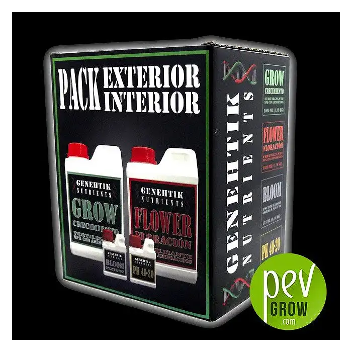 Pack Fertilizantes Genehtik para cultivo en Exterior en envase de cartón.