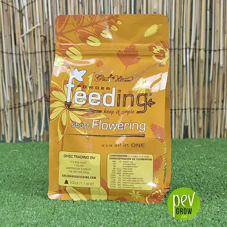 Short Flowering ,en envase de color azafranado en formato de 500ml.