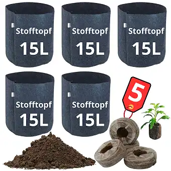 5 Fabric Pots 15L + 5...