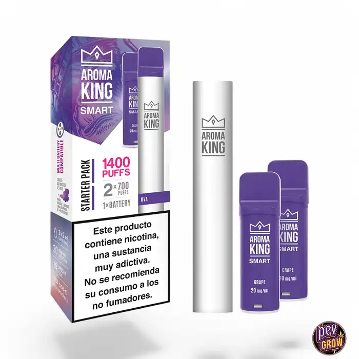 2 Cartuchos recargables Pod AK Smart Uva 20mg + Batería Aroma King