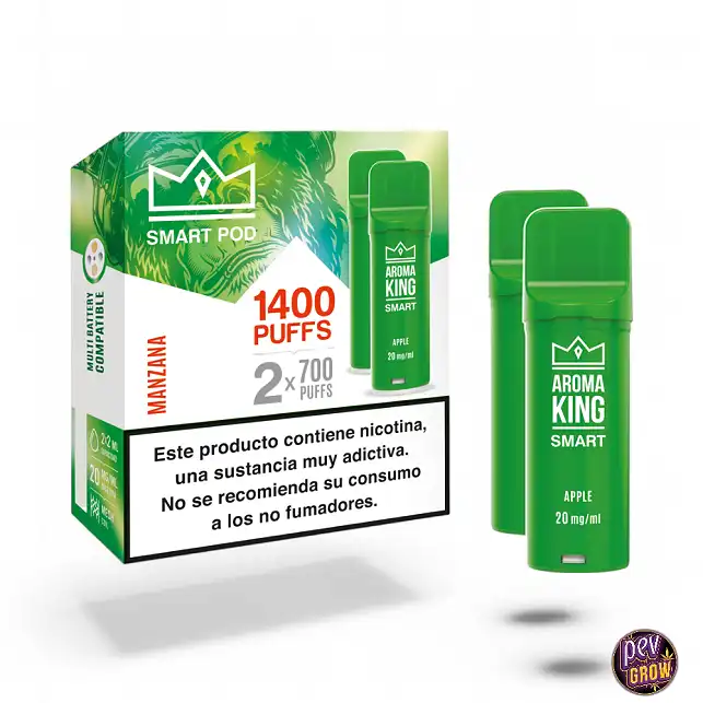 2 Cártuchos recargables Pod Ak Smart Manzana 20mg Aroma King