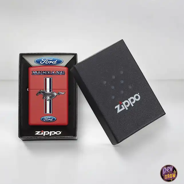 Encendedor Zippo Ford Mustang Red Matte Logo