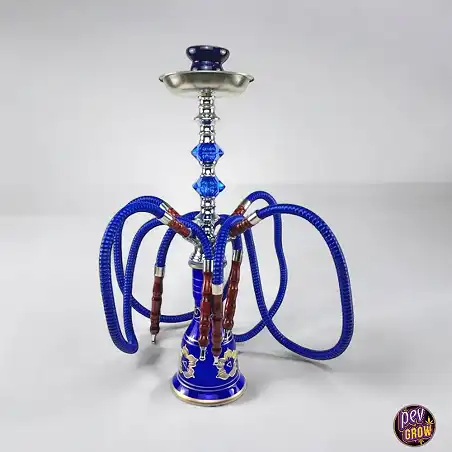 Set complet Hookah en céramique bleue 4 tuyaux 53 cm