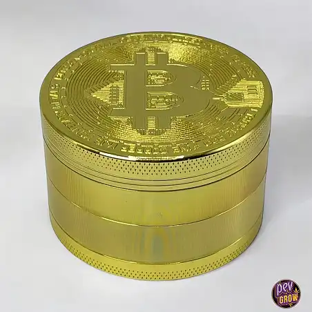 Grinder metálico dorado Bitcoin 63mm 4 partes
