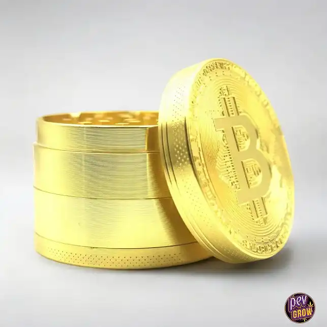 Goldener Bitcoin Metall Grinder 63mm 4 Teile