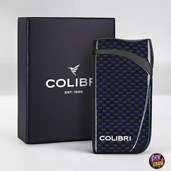 Windproof Turbo Jet Lighter «COLIBRI Falcon II» Angled Flame with Fuel Window Blue
