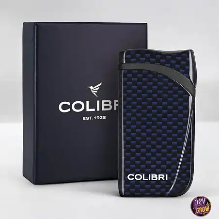 Mechero soplete antiviento turbo jet «COLIBRI Falcon II» llama en ángulo con ventana de combustible Azul