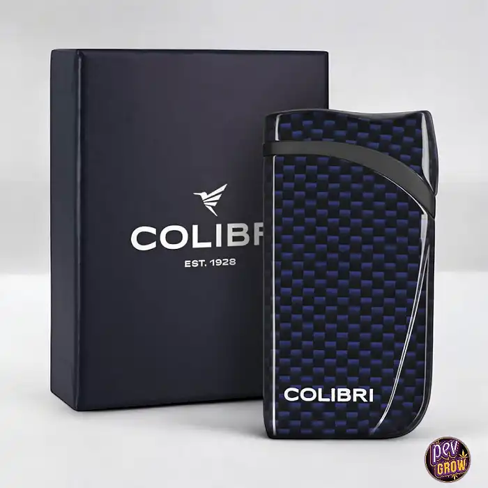 Mechero soplete antiviento turbo jet «COLIBRI Falcon II» llama en ángulo con ventana de combustible Azul