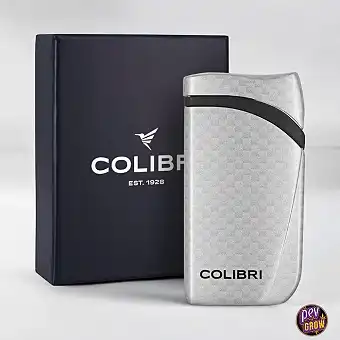 Accendino a torcia antivento turbo jet «COLIBRI Falcon II» fiamma angolata con finestra del combustibile Argento