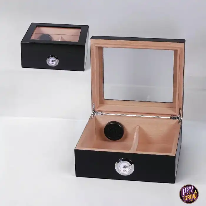 Cava de puros con humidificador y ventana 26 x 22 cm x 11.5 cm Negro