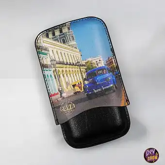 Cigar Case / Cigar Holder «Cuba» Leather Cigar Case for 3 Cigars - 15cm
