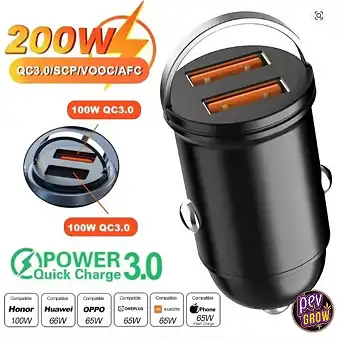Mini bilopplader 200W USB-C...