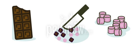 Schokolade und Marshmallows in kleine Stücke schneiden