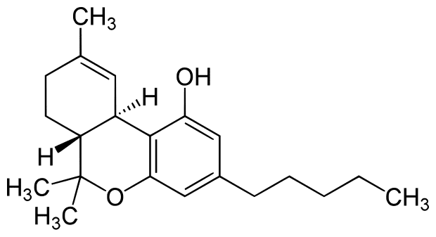 Structure and total synthesis of the Delta 9-tetrahydrocannabinol (THC) molecule