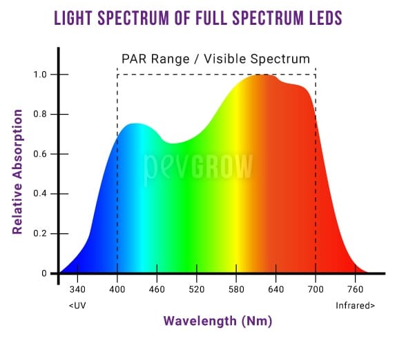 Graph showing the near-perfect light spectrum of full-spectrum LEDs*