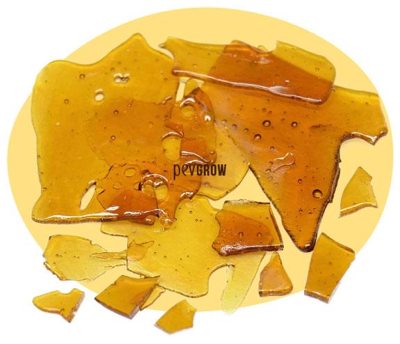 imagen de una muestra de BHO Shatter bien purgada*