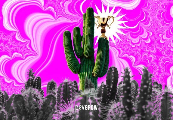 Imagen de varios cactus destacando uno de ellos con una copa ganadora