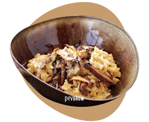 Image of a risotto dish with mushrooms..*