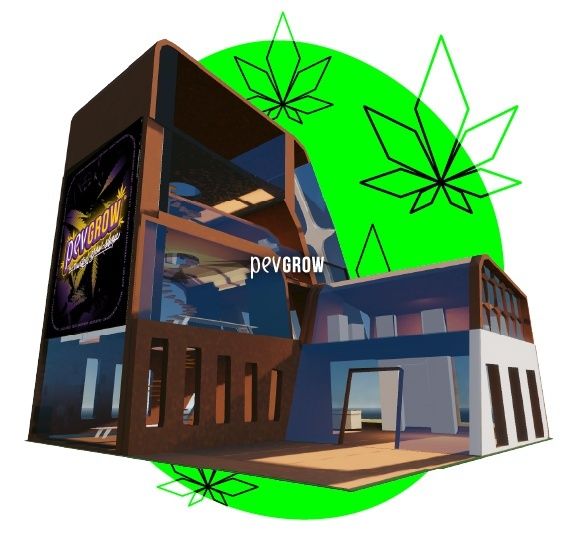 Imagen de la fachada del primer grow shop del metaverso*