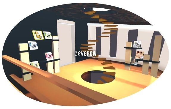 Bild der zweiten Etage des virtuellen PEV-Growshops mit seinen verschiedenen Räumen