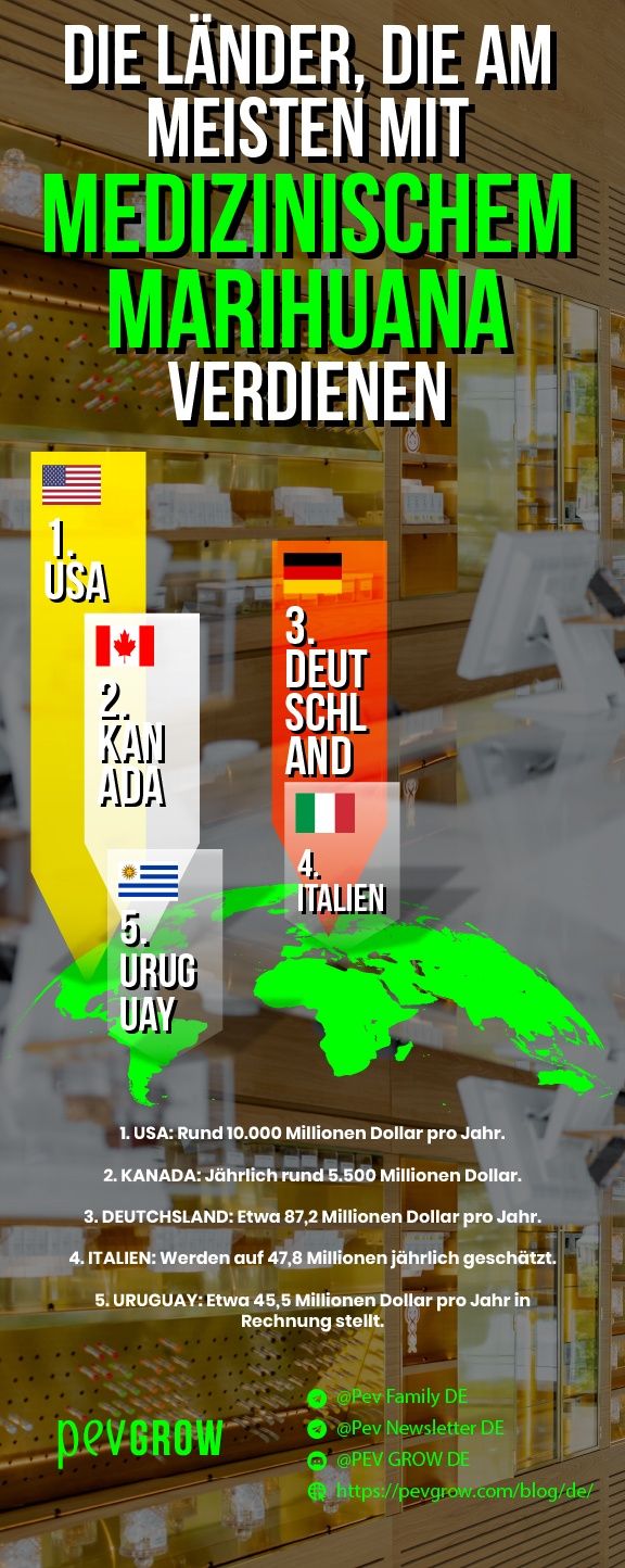 Infografik über die Länder, die am meisten mit medizinischem Marihuana verdienen