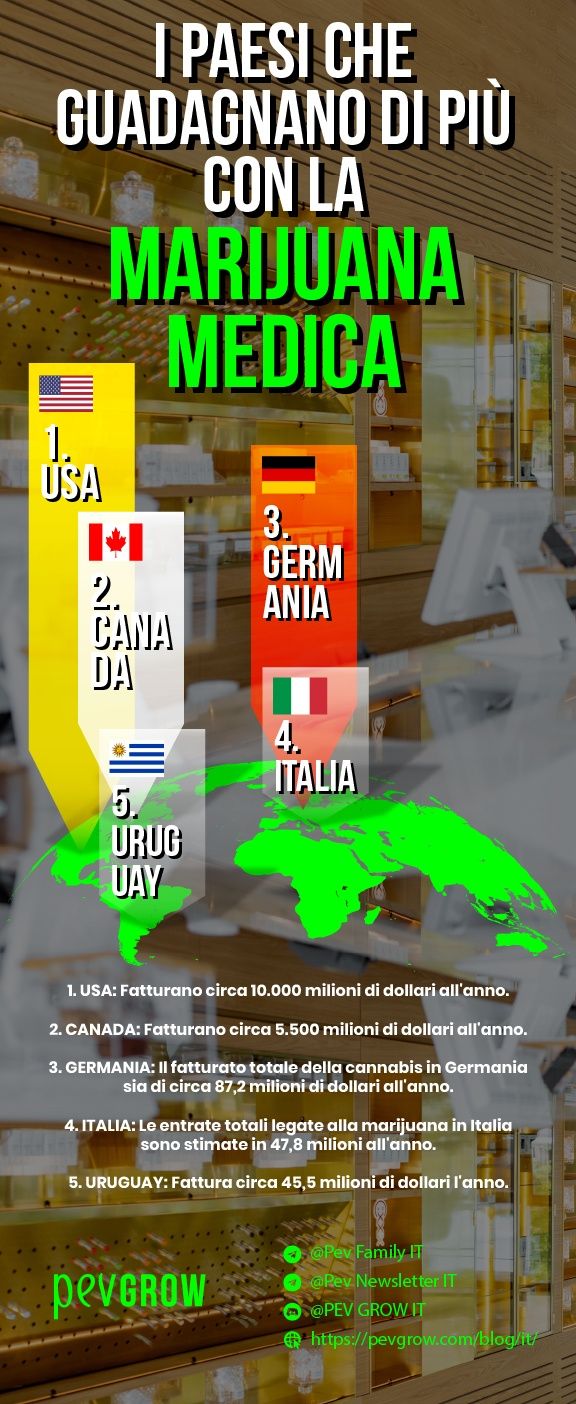 Infografica sui paesi che guadagnano di più dalla marijuana medica