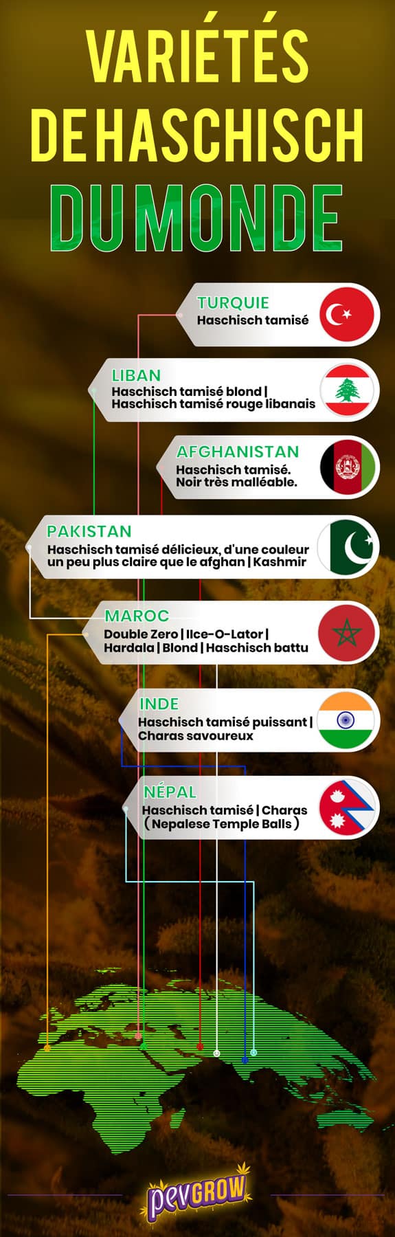 Infographie sur les variétés de haschisch dans le monde.
