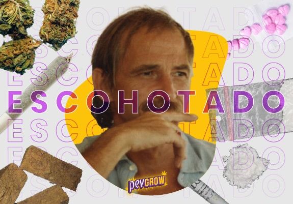 Photo of Antonio Escohotado surrounded by various types of substances.