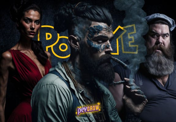 Imagen de los protagonistas de una pelicula de popeye, con este al medio fumando su pipa