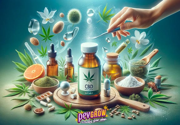 Image of a CBD jar surrounded by many possible formats