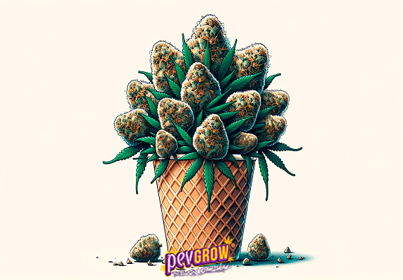 A cone with a bunch of marijuana buds instead of ice cream